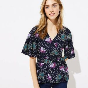 LOFT Petite Floral Dot Wrap Blouse